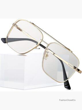 Oversized Square Aviator Sunglasses Metal Frame Tinted Lens Unisex